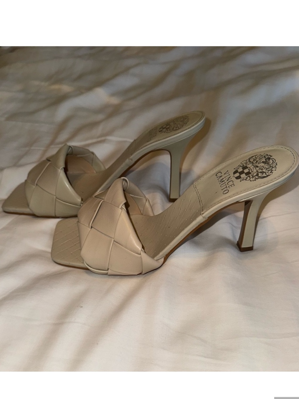 Vince Camuto Neutral Woven Slide Mules - Picture 2 of 3